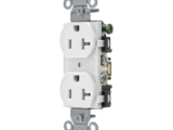 Contacto Dúplex 20 A, 125 V,  2 Polos, 3 Hilos, Cableado Posterior y  Lateral, Color Blanco (Nema 5-20R).