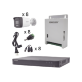 Kit Audio Bidireccional TurboHD 4K-3K / DVR 8 Canales 4K / 8 Cámaras Bala (Exterior) con Bocina y Microfóno Integrado 3K / 1 Fuentes de Poder / Accesorios
