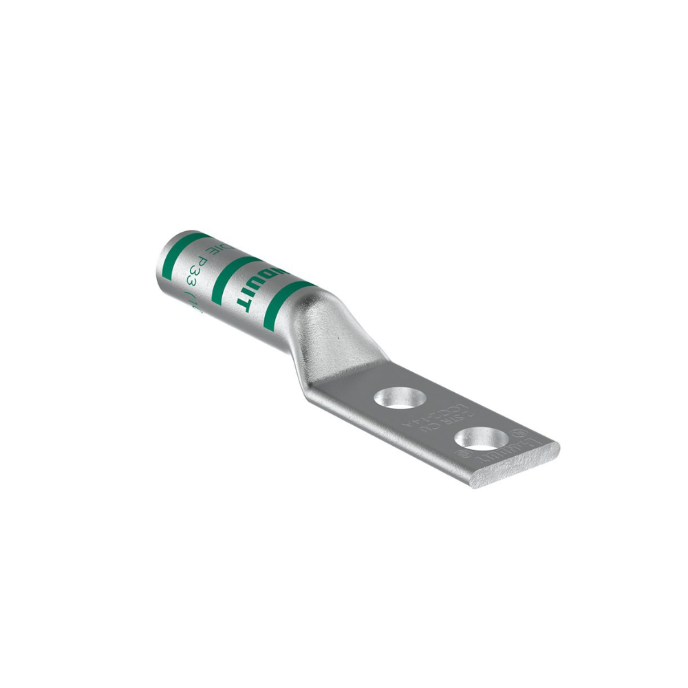Zapata de compresión LCC2-14A-Q para cal. 2 Awg, Doble barreno para tornillo prisionero de 1/4, Espaciado de orificio 16 mm, 1 Pz