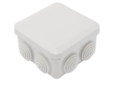 Caja Estanca, Derivación, Conexión de Plástico (89 X 89 X 50 mm) con 7 Glándulas de Goma. Para Instalaciones Comerciales,  Residenciales e Industriales. Cerrado a Presión.