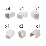 Kit de Canaletas Para la Organización de Tuberías y Cables Eléctricos en Instalaciones de Aire Acondicionado, Uso en Interiores y Exteriores, PVC Rígido, Ideal Para Minisplit, Contenido de Kit (11 Piezas), (3000-00000)
