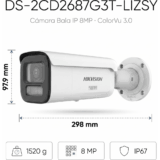 [Dual Light + ColorVu 3.0 + HikAI] Bala IP 8 Megapixel / Lente Mot. 2.8 a 12 mm / 60 mts IR + Luz Blanca / Exterior IP67 / WDR 130 dB / ACUSENSE 3.0 / Metal / NEMA 4X / ACUSEEK
