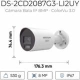 [Dual Light + ColorVu 3.0 + HikAI] Bala IP 8 Megapixel / Lente 2.8 mm / 40 mts IR + Luz Blanca / 2 Microfonos Integrados / Exterior IP67 / WDR 130 dB / ACUSENSE 3.0 / Metal / NEMA 4X / ACUSEEK