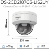 [Dual Light + ColorVu 3.0 + HikAI] Domo IP 8 Megapixel / Lente 2.8 mm / 30 mts IR + Luz Blanca / 2 Microfonos Integrados / Exterior IP67 / WDR 130 dB / ACUSENSE 3.0 / Metal / NEMA 4X / ACUSEEK
