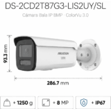 [Dual Light + ColorVu 3.0 + HikAI] Bala IP 8 Megapixel / Lente 4 mm / 60 mts IR + Luz Blanca / Exterior IP67 / Estrobo Luz Blanca / WDR 130 dB / ACUSENSE 3.0 / Metal / NEMA 4X / ACUSEEK