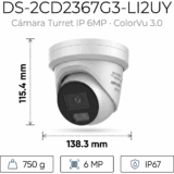 [Dual Light + ColorVu 3.0 + HikAI] Turret IP 6 Megapixel / Lente 2.8 mm / 30 mts IR + Luz Blanca / 2 Microfonos Integrados / Exterior IP67 / WDR 130 dB / ACUSENSE 3.0 / Metal / NEMA 4X / ACUSEEK
