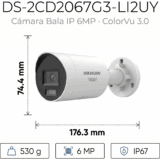 [Dual Light + ColorVu 3.0 + HikAI] Bala IP 6 Megapixel / Lente 2.8 mm / 40 mts IR + Luz Blanca / 2 Microfonos Integrados / Exterior IP67 / WDR 130 dB / ACUSENSE 3.0 / Metal / NEMA 4X / ACUSEEK