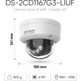 [ColorVu 3.0 + MD 3.0] Domo IP 6 Megapixel / Lente 2.8 mm / 30 mts IR + 30 mts Luz Blanca / Micrófono Integrado / ACUSENSE Lite / Exterior IP67 / IK08 / dWDR / PoE / Micro SD