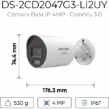 [Dual Light + ColorVu 3.0 + HikAI] Bala IP 4 Megapixel / Lente 2.8 mm / 40 mts IR + Luz Blanca / 2 Microfonos Integrados / Exterior IP67 / WDR 130 dB / ACUSENSE 3.0 / Metal / NEMA 4X / ACUSEEK