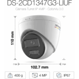 [ColorVu 3.0 + MD 3.0] Turret IP 4 Megapixel / Lente 2.8 mm / 30 mts IR + 30 mts Luz Blanca / Micrófono Integrado / ACUSENSE Lite / Exterior IP67 / WDR 120 dB / PoE / Micro SD