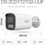 [ColorVu 3.0 + MD 3.0] Bala IP 2 Megapixel / Lente 4 mm / 50 mts IR + 50 mts Luz Blanca / Micrófono Integrado / ACUSENSE Lite / Exterior IP67 / dWDR / PoE / Micro SD