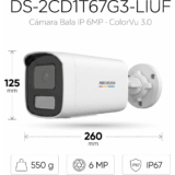 [ColorVu 3.0 + MD 3.0] Bala IP 6 Megapixel / Lente 4 mm / 50 mts IR + 50 mts Luz Blanca / Micrófono Integrado / ACUSENSE Lite / Exterior IP67 / WDR 120 dB / PoE / Micro SD