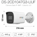 [ColorVu 3.0 + MD 3.0] Bala IP 4 Megapixel / Lente 2.8 mm / Dual Light (30 mts IR + 30 mts Luz Blanca) / Micrófono Integrado / Exterior IP67 / WDR / PoE / Micro SD
