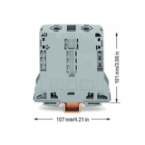 Borna de Paso para Corrientes Elevadas, 95 mm², POWER CAGE CLAMP, 2 Puntos de Conexión, 232 A, 1000 V, Montaje Carril DIN 35×15, Gris