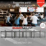 Soporte para Pantallas desde 46″ tipo Menu Board / 8 Puntos Ajuste Tool-Less / 3×1 Configuración / Carga maxima (136 kg) / Inclinación +15° / Ajuste Horizontal Continuo
