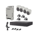Kit HiLook Audio Bidireccional TurboHD 1080p / DVR Metalico 4 Canales / 4 Cámaras Eyeball (Exterior) con Bocina y Microfóno Integrado / 1 Fuente de Poder / Accesorios