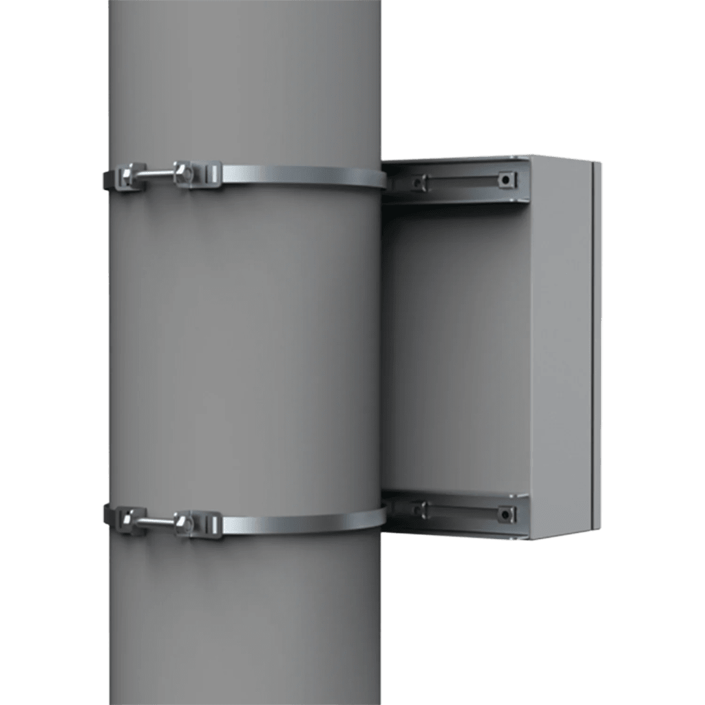 Kit de Fijación para Postes / Enclosure Pole Fixation / Acero Galvanizado / Carga Máxima 900 N / Diámetro Poste 80-250 mm (3.15-9.84 in) / 2 Perfiles + Accesorios