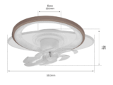Ventilador de Techo con Luminario LED de 110 V CA 50/60 Hz /  88 W / 3 Tonos de Luz (6500 - 4 000 - 2 700 K) / Con giro 360° / Diámetro 550 mm / 6 Velocidades / Dimeable.