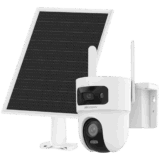 Kit Solar IP All in One Doble Lente / AOV / PT IP 4 Megapixel Lente 4 mm / Fijo 4 Megapixel Lente 2.8 mm / Panel Solar + Batería de Respaldo de Litio (9000 mAh) / Conexión 4G / Audio de Dos Vías / Dual Light / IP66 / Micro SD