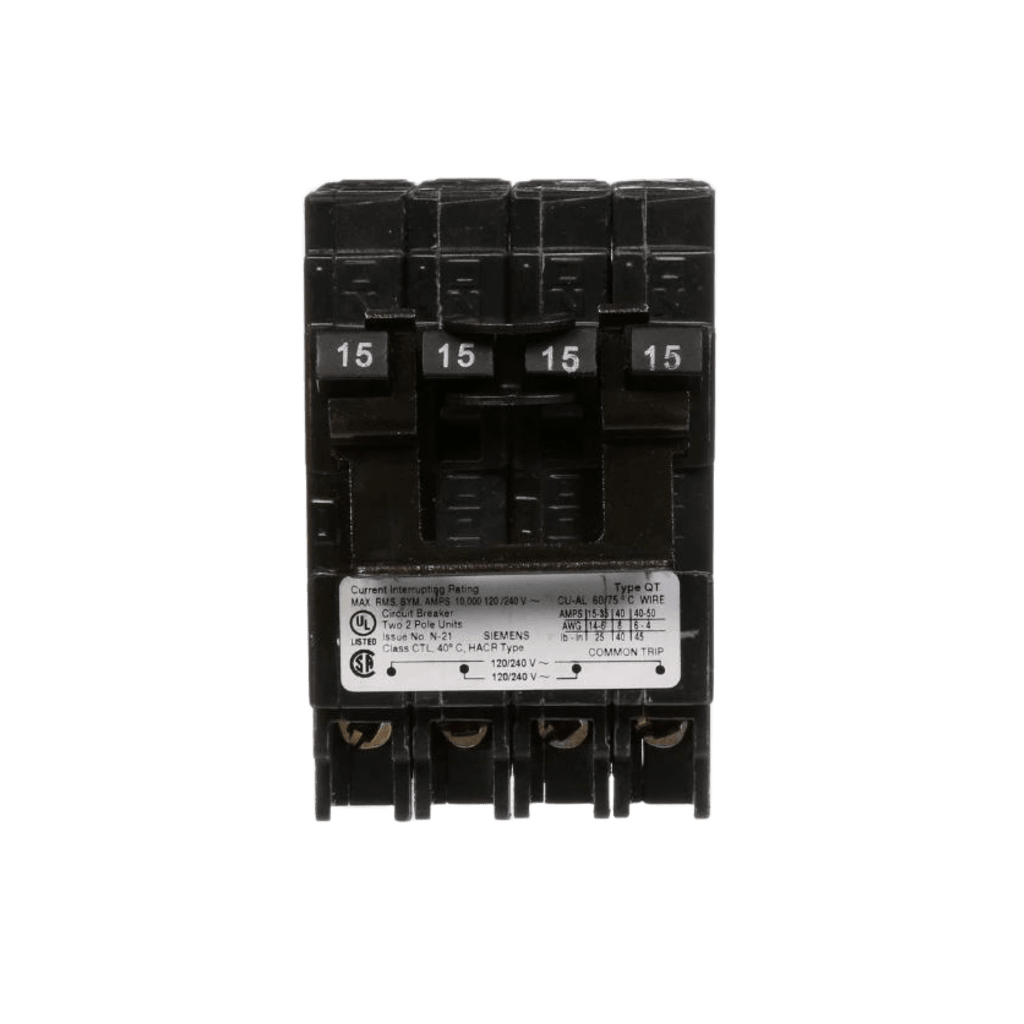 Interruptor automático TRIPLEX enchufable tipo QT 2 polos simples, 1 polo doble, 15-50 amp