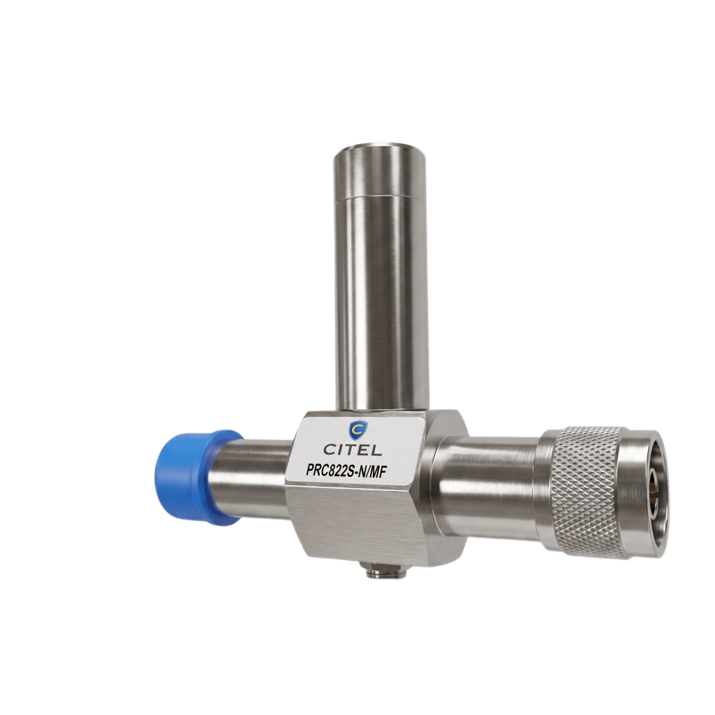 Protector de Sobretensión RF Quarter-Wave / 800-2200 MHz / 50 Ω / Conectores N Macho-Hembra / 50 kA Descarga Máx / IP65 Exterior / Bidireccional / Protección para Enlaces Lora