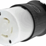 Conector Industrial con Bloqueo de Media Vuelta / 30 A 250 V CA / 3 Polos 4 Hilos / Nema L15-30R / Color Blanco y Negro.