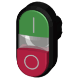 Botón doble tipo domino de plástico 3SU10003BB420AK0, son holder ni bloque de contactos, color Verde/Rojo