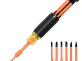 Destornillador Aislado 6-en-1 Auto-Lock / Aislado 1000V CAT III / Almohadilla de agarre / Almacenamiento de brocas integrado / Bits Philips #1 #2 / Slotted 3/16" 1/4" / Square #1 #2