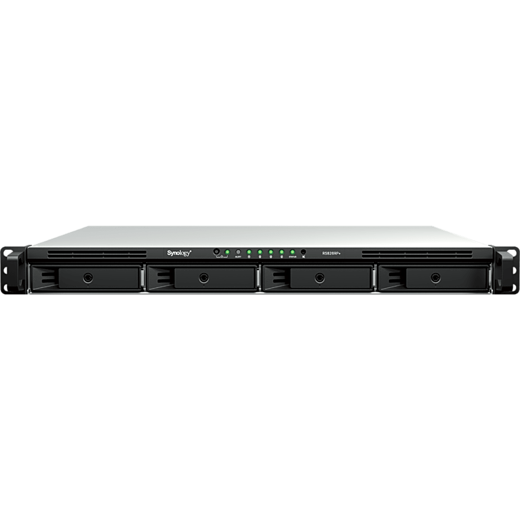 Servidor NAS Rackmount / 4 Bahías Hot-Swappable 1U / 2000/1300 MB/s Lectura/Escritura / 4 Puertos 1GbE RJ45 / PCIe 3.0 x8 / Dual Power Supply Redundante / DSM / Almacenamiento Empresarial
