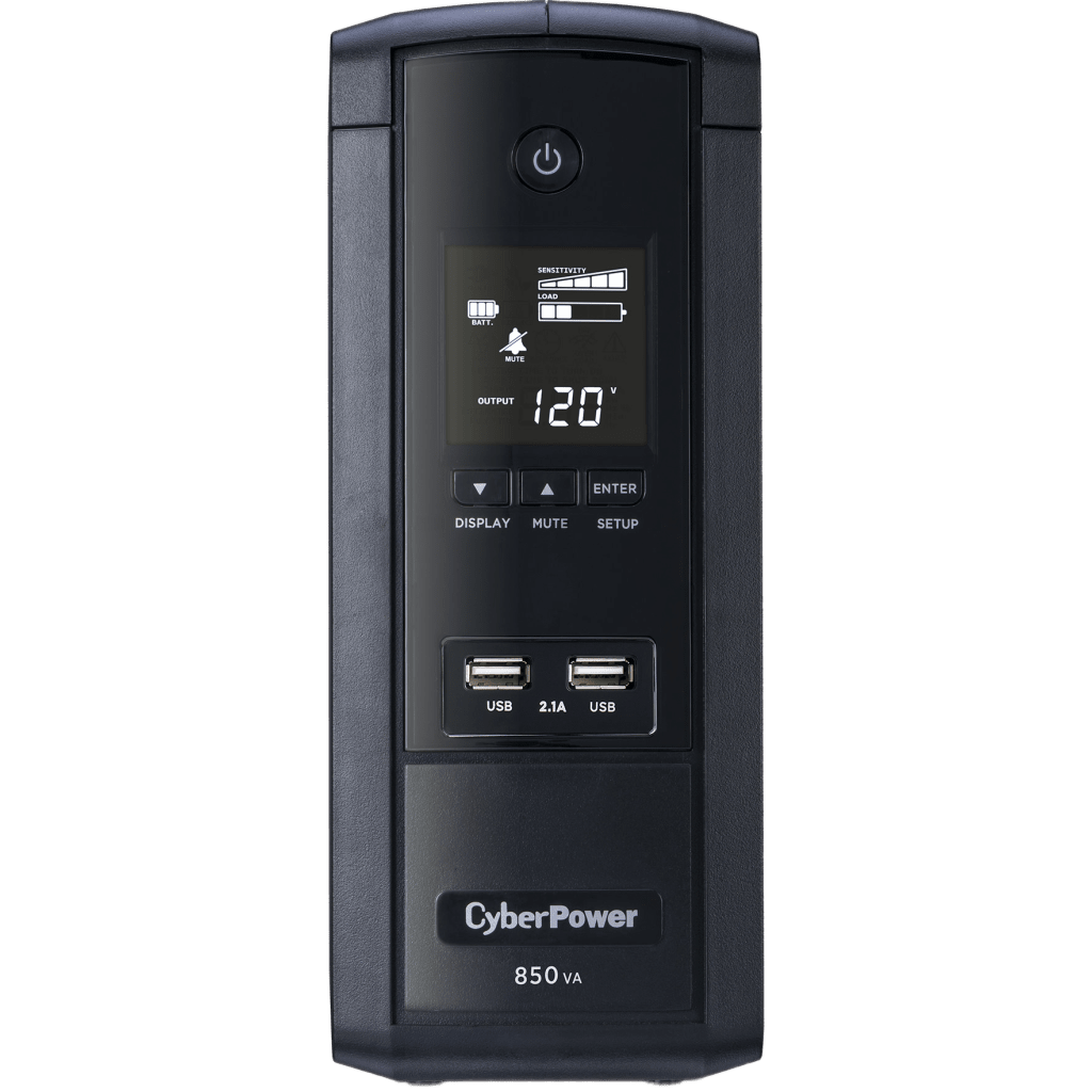 UPS Inteligente LCD / 850 VA / 510 W / Línea Interactiva con AVR / Onda Senoidal Simulada / 10 Tomas NEMA 5-15R / Protección Ethernet y Coaxial / 2 Puertos USB de Carga / Certificación ENERGY STAR